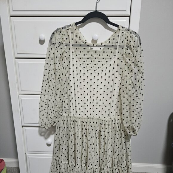 H&M Cream PolkaDot Tulle Mesh Tiered Dress - Picture 1 of 3